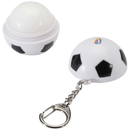 Baume à lèvres publicitaire à la vanille en forme de&nbsp;ballon de football Rami avec FPS&nbsp;15 et porte-clés