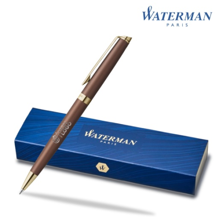 Stylo bille personnalisable en acier inoxydable couleur cuivre avec finition en or clair Waterman Encre bleue Hemisphere H Fabri