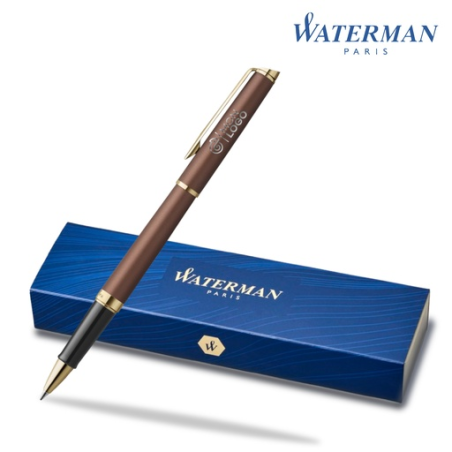 Stylo roller personnalisable en acier inoxydable couleur cuivre avec finition en or clair Waterman Encre noire Waterman Hemisphe