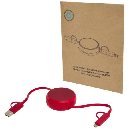 Câble rétractable 5 en 1 Alasia de 100&nbsp;cm en plastique recyclé et aluminium pour la synchronisation des données et la charge rap