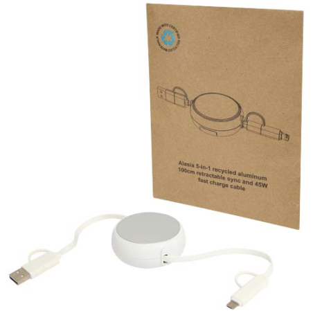 Câble rétractable 5 en 1 Alasia de 100&nbsp;cm en plastique recyclé et aluminium pour la synchronisation des données et la charge rap