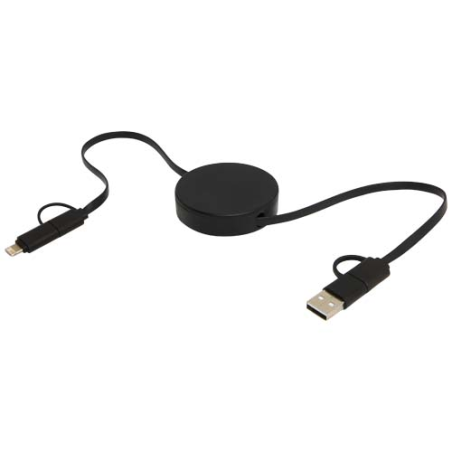 Câble rétractable 5 en 1 Citala en plastique recyclé de 90&nbsp;cm pour la synchronisation des données et la charge rapide de 40&nbsp;W