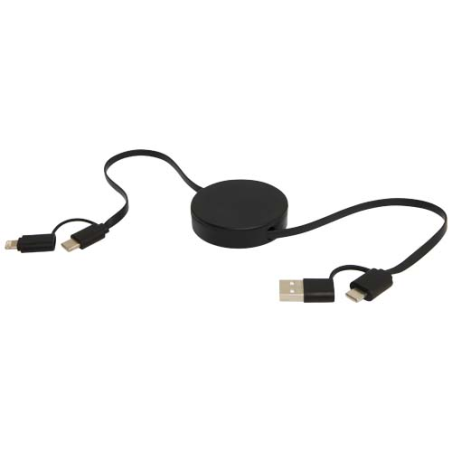Câble rétractable 5 en 1 Citala en plastique recyclé de 90&nbsp;cm pour la synchronisation des données et la charge rapide de 40&nbsp;W
