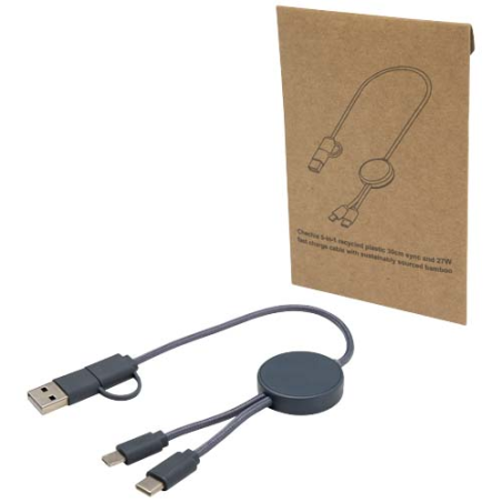 Câble 5 en 1 Citala en plastique recyclé de 30&nbsp;cm pour la synchronisation des données et la charge rapide de 27&nbsp;W