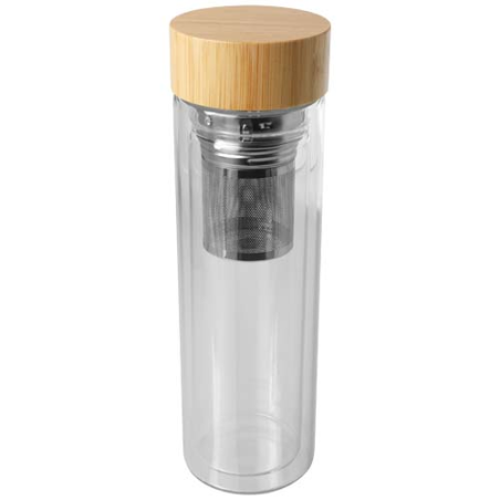 Bouteille à infusion personnalisable Bailey en verre borosilicate de 400&nbsp;ml avec couvercle en bambou