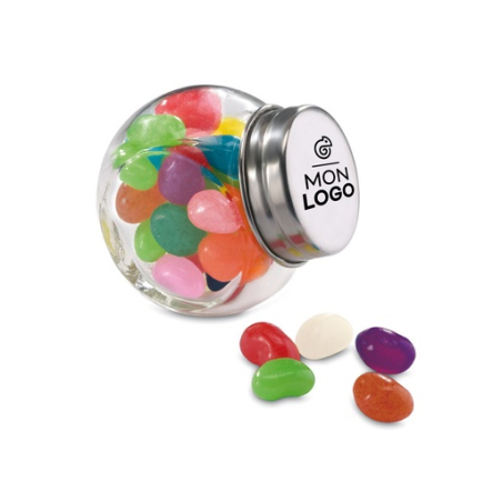 Petit bocal publicitaire en verre avec 40g de bonbons multicolores - BEANDY