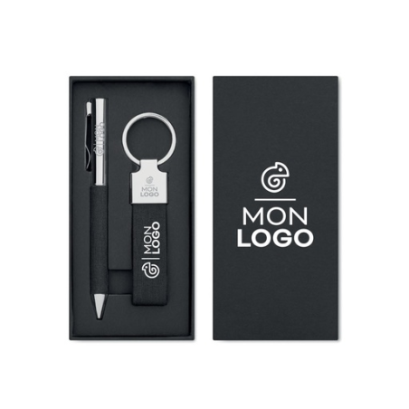 Coffret cadeau personnalisable avec son stylo en métal et son porte-clés en RPET - SCRIBI