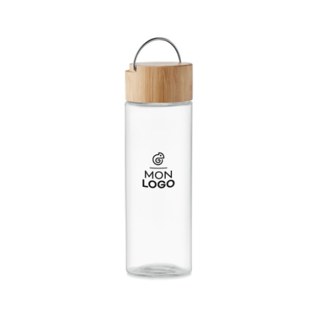 Bouteille en verre personnalisable avec son bouchon en bambou 500ml
