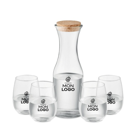 Set de boisson personnalisable avec carafe et 4 verres en verre recyclé