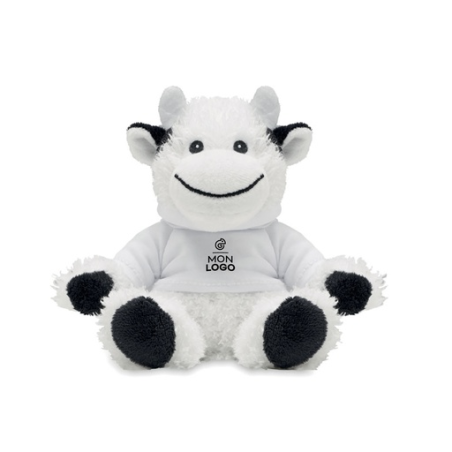 Peluche publicitaire vache avec pull à capuche en PET