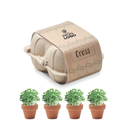 Kit de culture personnalisable en forme de boite d'oeufs avec graines de cresson