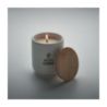 Bougie en cire végétale personnalisable dans un pot en verre dépoli avec couvercle en bambou
