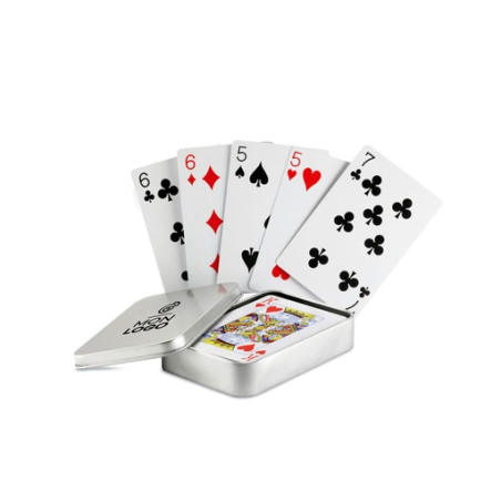 Jeu de 54 cartes personnalisable dans sa boîte en étain