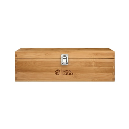 Set publicitaire d'accesoires pour le vin avec boite cadeau en bambou