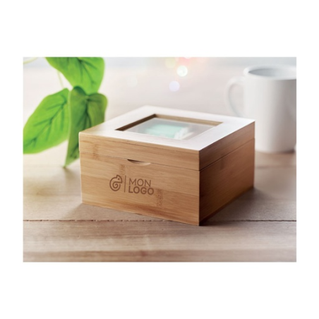 Boîte à thé personnalisable avec 4 compartiments en bambou