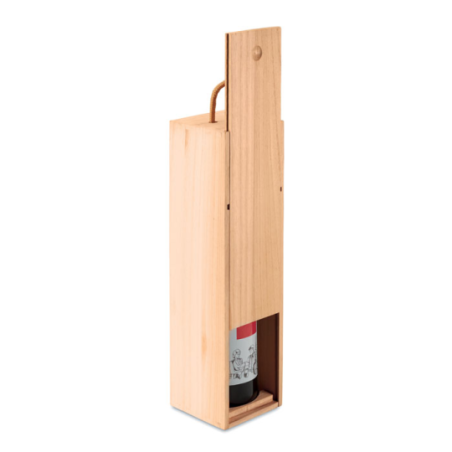 Coffret pour bouteille en bois personnalisable en gravure avec sa poignée en corde
