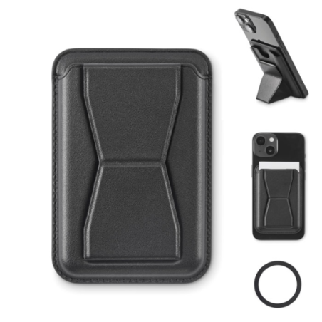 Support pour téléphone personnalisé magnétique avec Porte-cartes en cuir polyuréthane et anneau de chargement LEAMAG