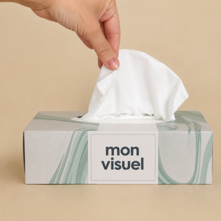 Boîte de 100 mouchoirs personnalisable en papier biodégradable - Made in Europe - Rectangle