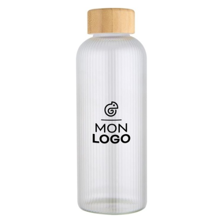 Bouteille publicitaire en verre borosilicate simple paroi avec couvercle en bambou 650ml Mirage
