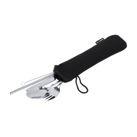 Set de couverts personnalisable en inox dans son étui en RPET - Moktar