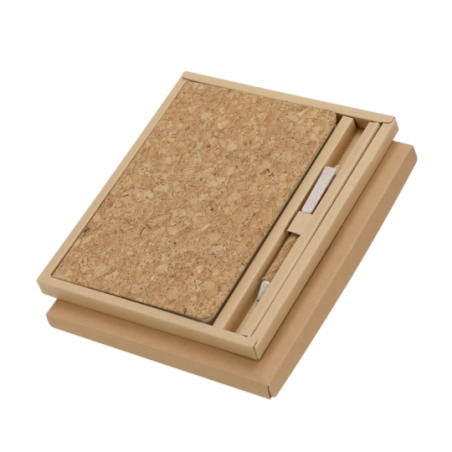Coffret personnalisé bloc note A5 et stylo en liège et paille de blé