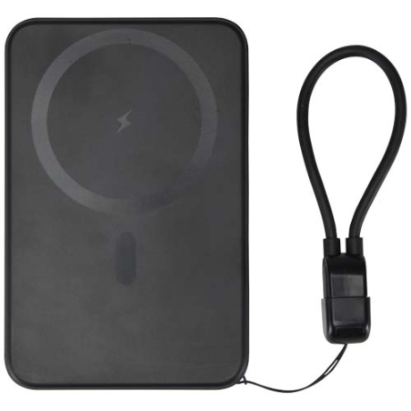 Batterie externe publicitaire magnétique SMART de 5 000 mAh en plastique recyclé avec cordon
