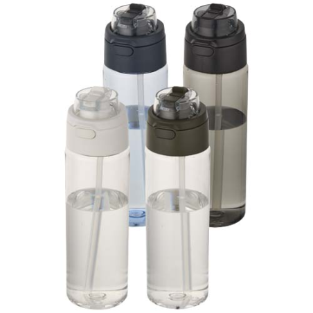 Bouteille personnalisable en plastique recyclé RCS avec bouchon double fonction et paille rabattable Theron 700 ml