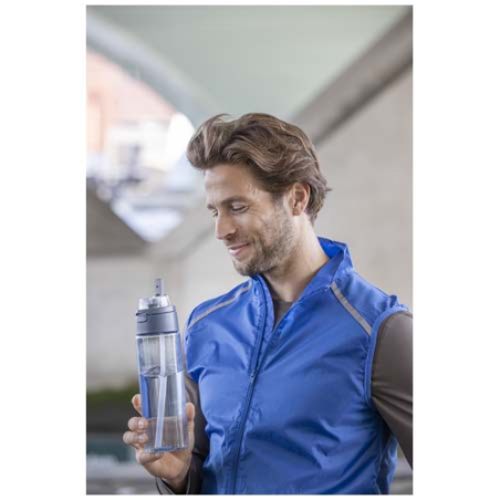 Bouteille personnalisable en plastique recyclé RCS avec bouchon double fonction et paille rabattable Theron 700 ml