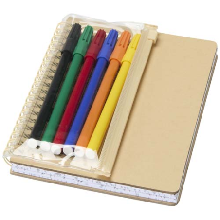 Cahier publicitaire à couverture rigide B6 et papier 100g/m2 FSC et lot de marqueurs Squiggle