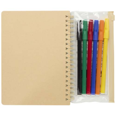 Cahier publicitaire à couverture rigide B6 et papier 100g/m2 FSC et lot de marqueurs Squiggle