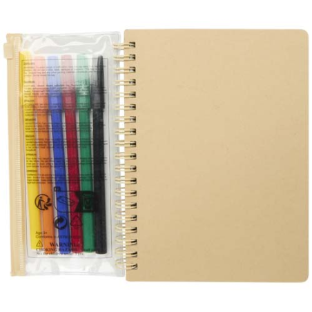 Cahier publicitaire à couverture rigide B6 et papier 100g/m2 FSC et lot de marqueurs Squiggle
