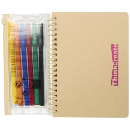 Cahier publicitaire à couverture rigide B6 et papier 100g/m2 FSC et lot de marqueurs Squiggle