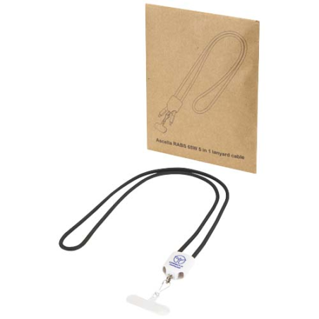 Câble de recharge publicitaire Ion 65 W 5-en-1 avec lanière en plastique recyclé