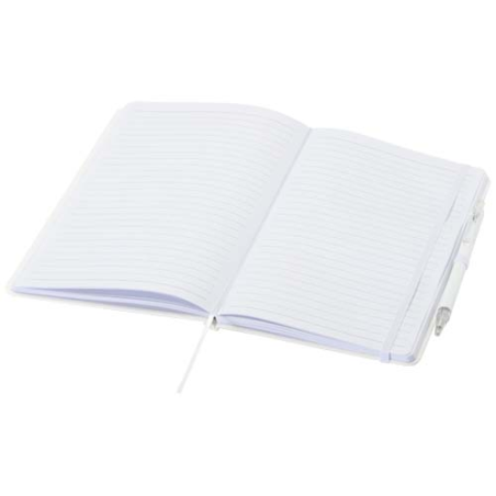 Ensemble personnalisable comprenant un cahier en papier recyclé FSC A5 et et un stylo à bille en aluminium RCS encre bleue Spect