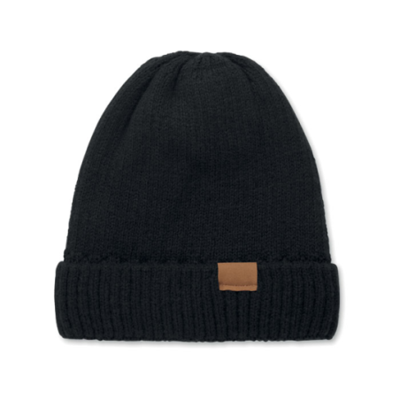 Bonnet tricoté avec son patch en daim personnalisable - PUNTOS