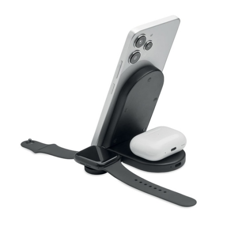 Support et chargeur de téléphone personnalisable pliable 3-en-1 en ABS 15W - ELASTI