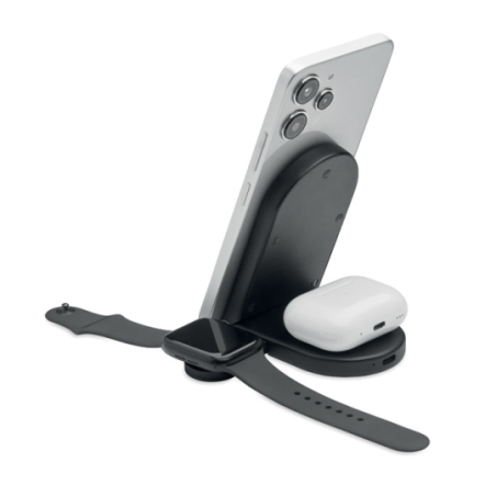Support et chargeur de téléphone personnalisable pliable 3-en-1 en ABS 15W - ELASTI