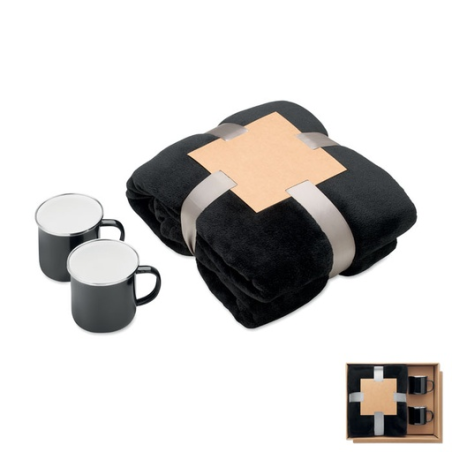 Coffret cocooning personnalisable avec un plaid et 2 mugs émaillé 350ml - AGRADABLE