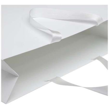 Sac publicitaire en papier certifié FSC 230 g/m² avec anses en ruban et pelliculage brillant 42 x 12 x 35 cm Made in Europe Smar
