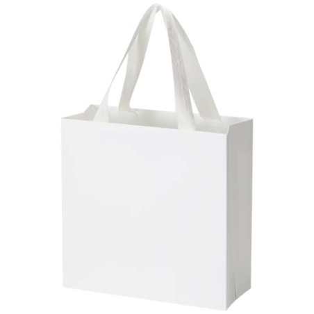 Sac publicitaire en papier certifié FSC 230 g/m² avec anses en ruban et pelliculage mat 24 x 10 x 24 cm Made in europe Smartfold