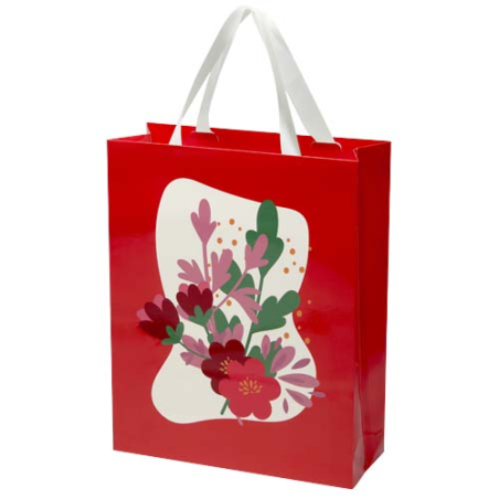 Sac publicitaire en papier certifié FSC 230 g/m² avec anses en ruban et pelliculage mat Made in europe Smartfold 31 x 12 x 39 cm