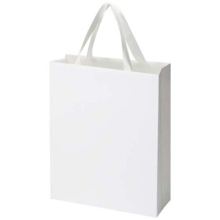 Sac publicitaire en papier certifié FSC 230 g/m² avec anses en ruban et pelliculage mat Made in europe Smartfold 31 x 12 x 39 cm