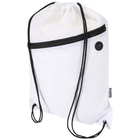 Sac publicitaire à cordon en RPET certifié GRS avec poche avant zippée 5 L oriele