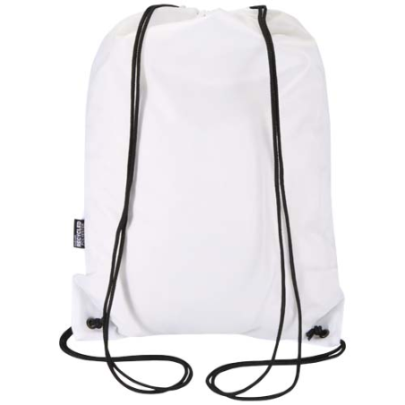 Sac publicitaire à cordon en RPET certifié GRS avec poche avant zippée 5 L oriele