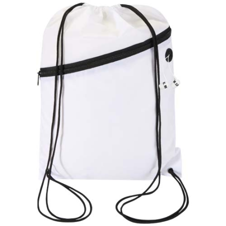 Sac publicitaire à cordon en RPET certifié GRS avec poche avant zippée 5 L oriele