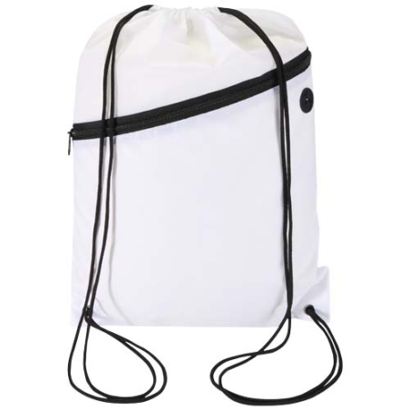 Sac publicitaire à cordon en RPET certifié GRS avec poche avant zippée 5 L oriele