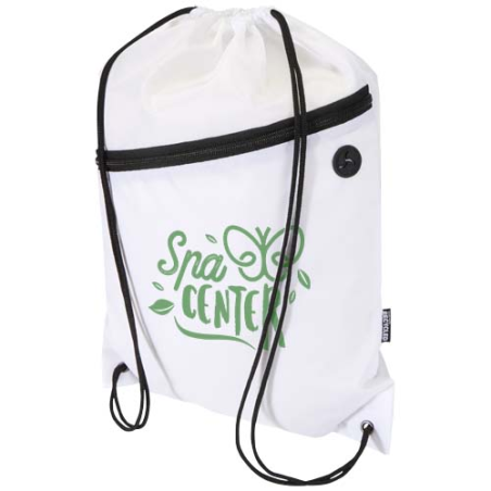 Sac publicitaire à cordon en RPET certifié GRS avec poche avant zippée 5 L oriele