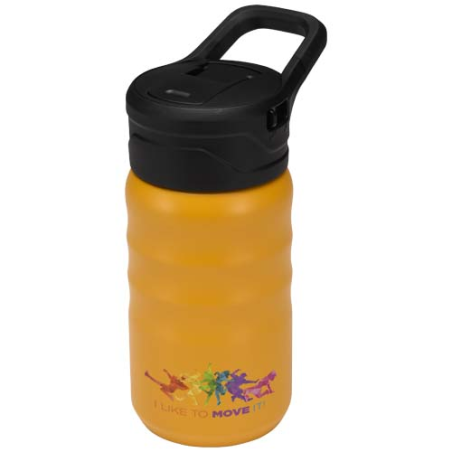 Gourde publicitaire de sport en acier inoxydable à double paroi recyclé certifié RCS avec paille rabattable Knox 350 ml
