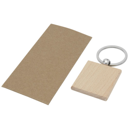 Porte-clés personnalisé carré Gioia en bois de hêtre