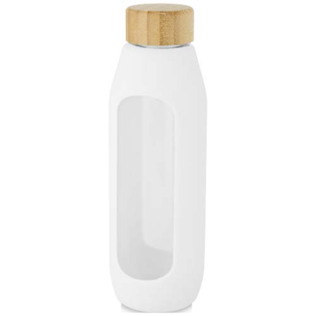 Gourde personnalisée Tidan de 600&nbsp;ml en verre borosilicate avec grip en silicone